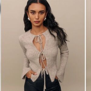 NWOT Reformation Rebecca Cashmere Alpaca Tie Front Cardigan in Barley